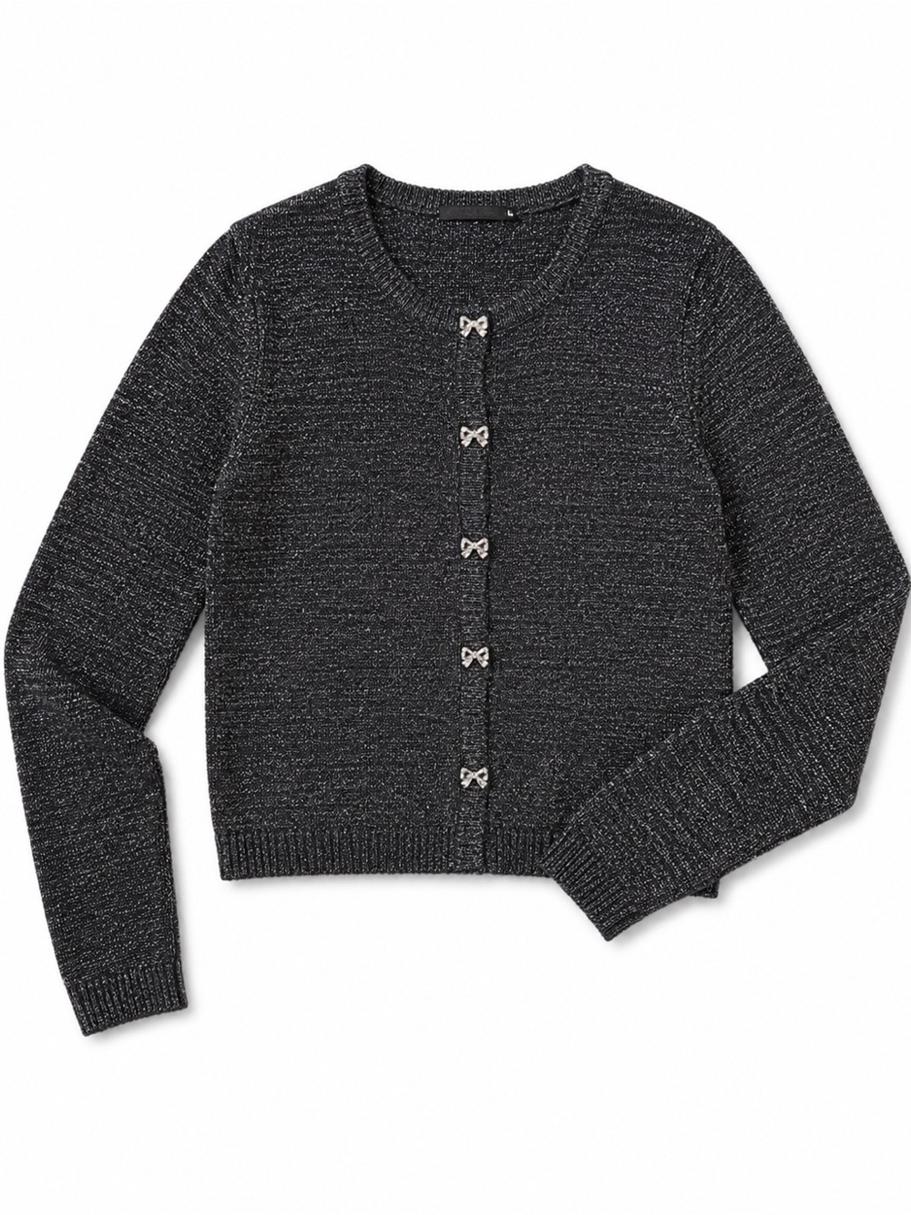 Zara Embellished Cardigan Metallic Knit Crystal Button Crop Sweater Size S